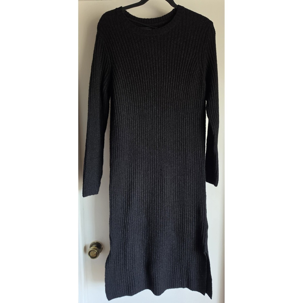 NWT Vero Moda Maxi Dress Size 14 Black Long Sleeve Round Neck Ribbed Bodycon